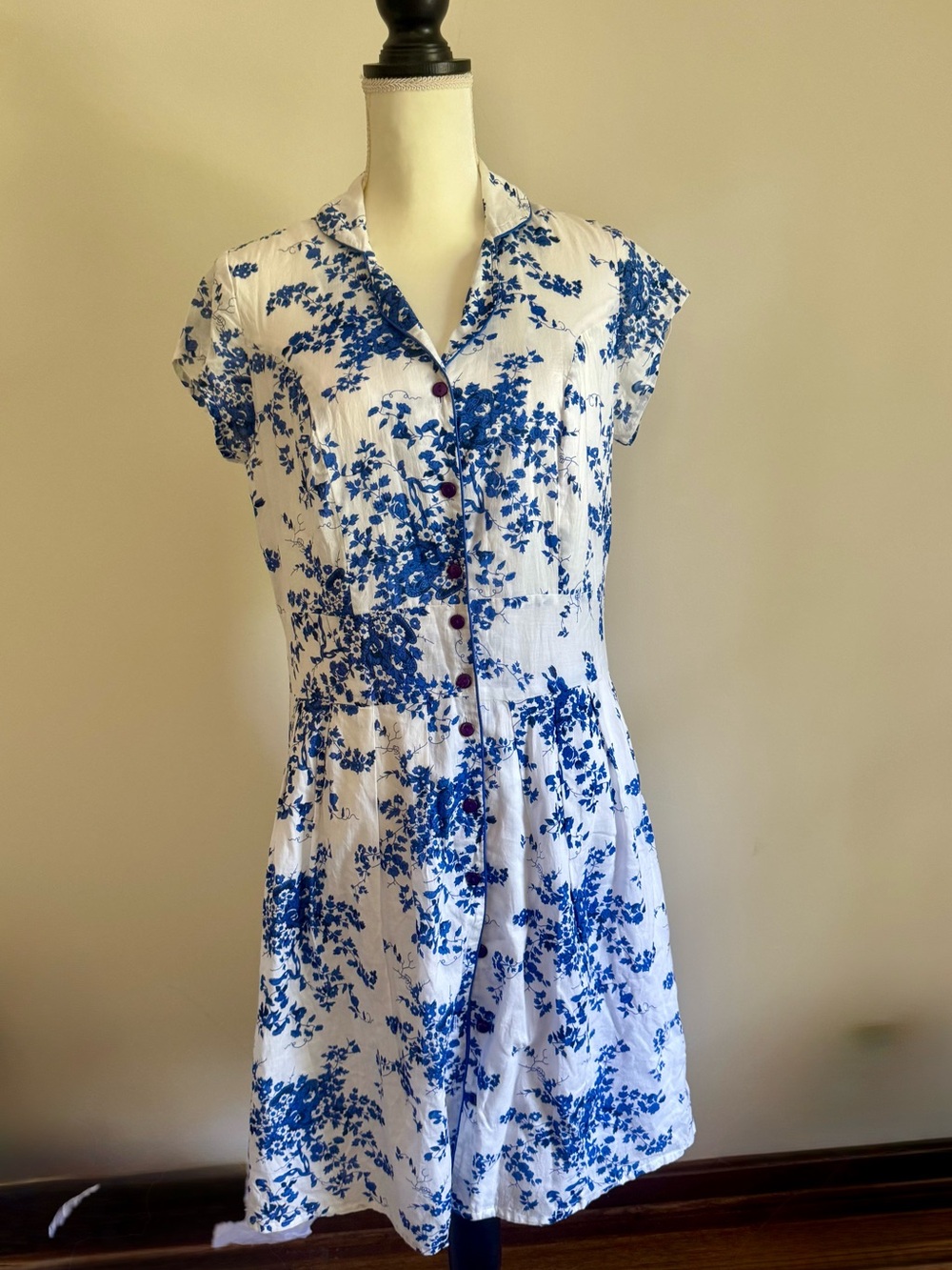 Joe Browns White Dress with Blue Floral Hem